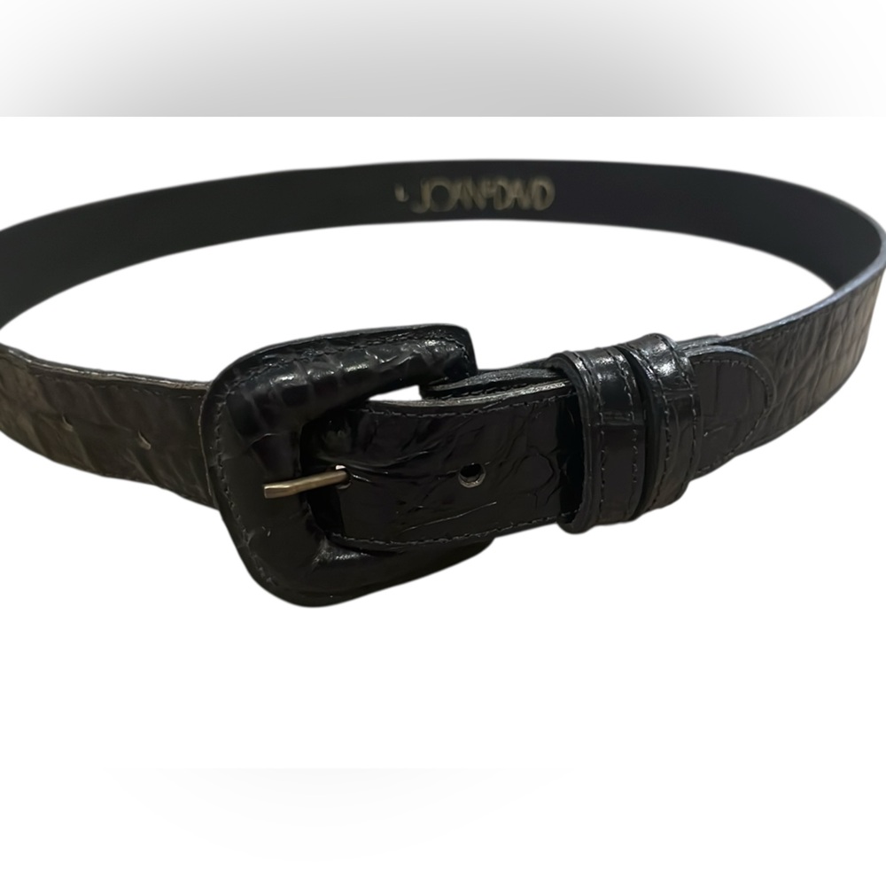 Joan & David Black Embossed Classic Leather Belt Large Vintage